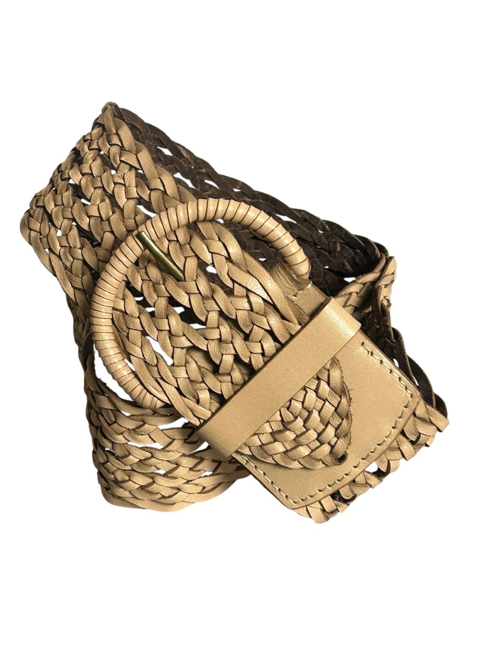 LOFT Tan Braided Woven Genuine Leather Wide Belt M NWOT